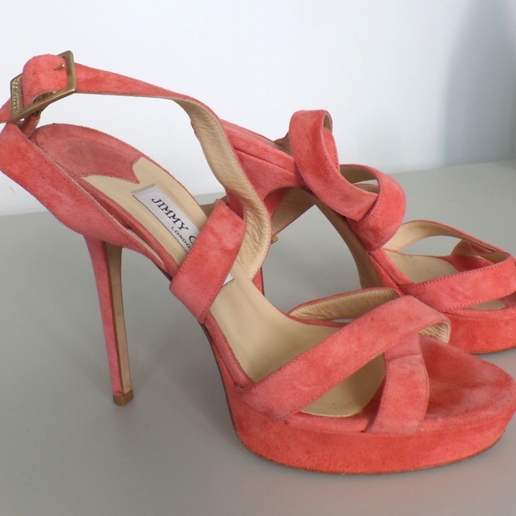 Pink Suede Open Toe Jimmy Choo Heels - Picture 2 of 4